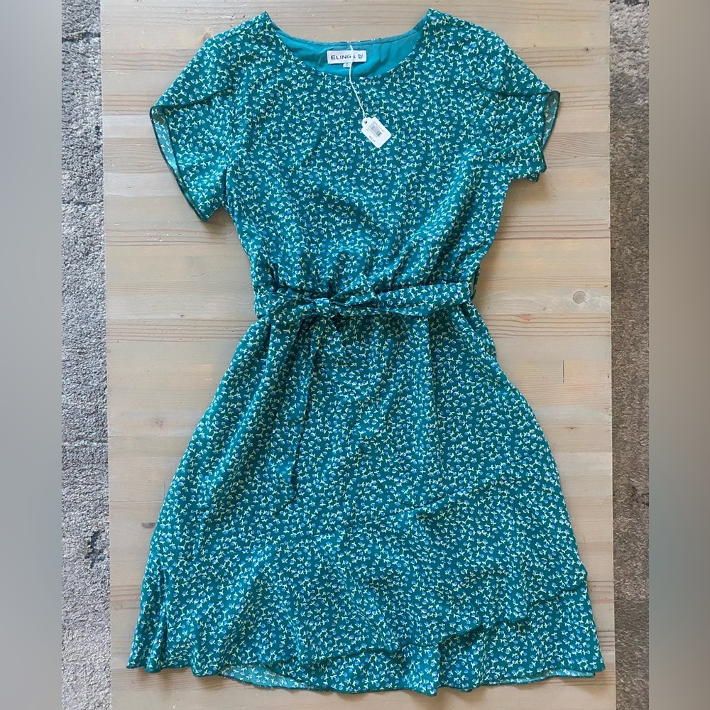 NWT Elings Floral Midi Short Sleeve Dress Small 2 4 - Picture 3 of 7